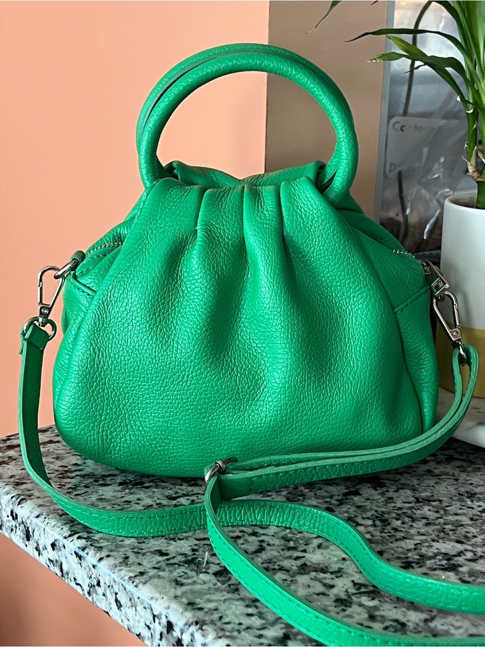 Borse in Pelle Green Pebbled Italian Leather Bag